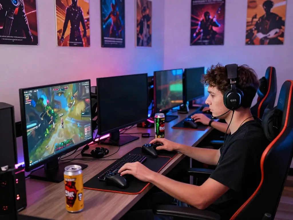 Exciting gaming setup showcasing rokok88 merchandise and vibrant gameplay.